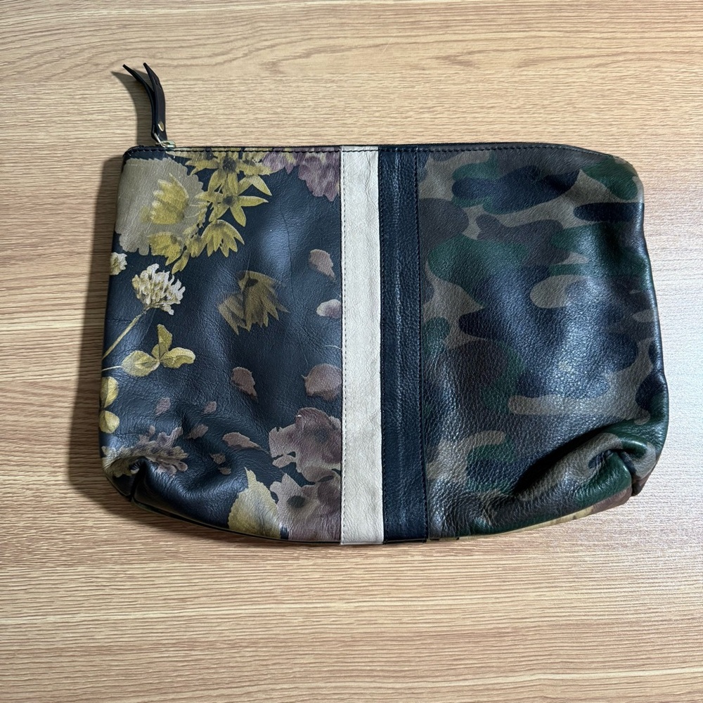 Kempton & Co. Leather Pouch Makeup Bag Purse Organizer Travel Bag Camo & Floral